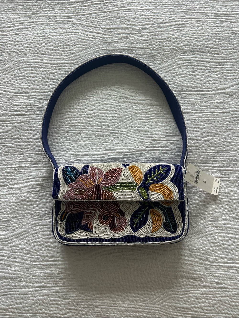 ANTHROPOLOGIE MAEVE Fiona Beaded Shoulder Bag (Floral, Blue, White) - Picture 4 of 7